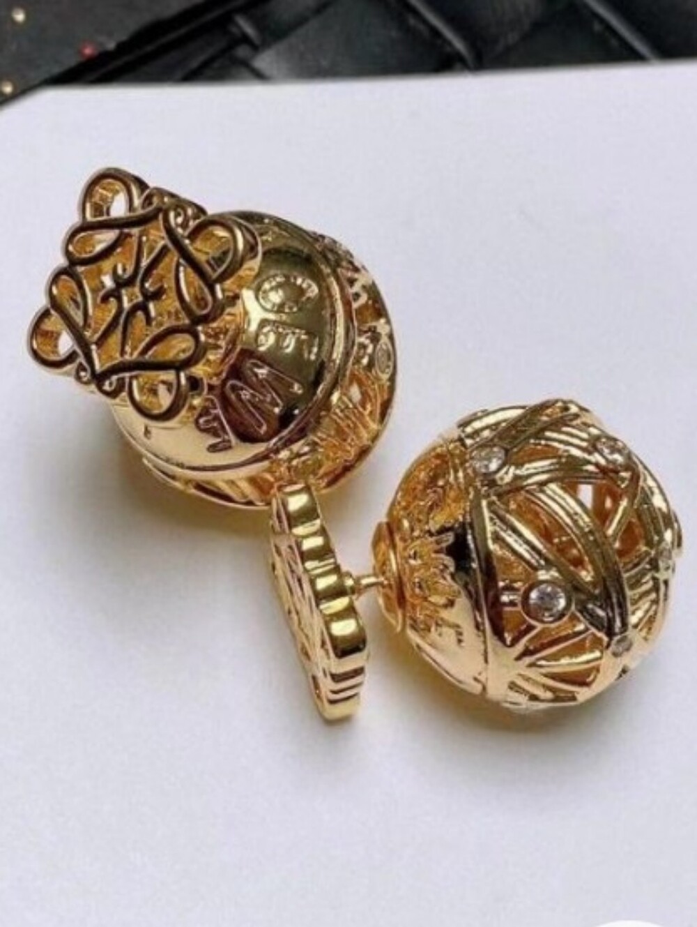 LOEWE Square Filigree Stud Earrings with Sphere Backs